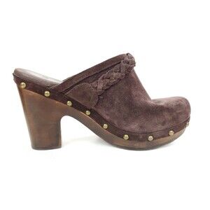 Ugg KAYLEE CLOGS Slip On Brown Suede Wood Heel w Studs Women's Size 7
